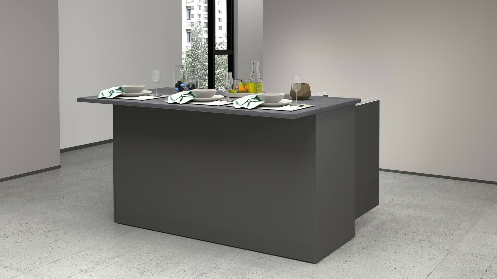 Isola da cucina Dcarnelo, Tavolo ausiliario portaoggetti, 100% Made in Italy, 155x90h90 cm, Antracite e Ardesia