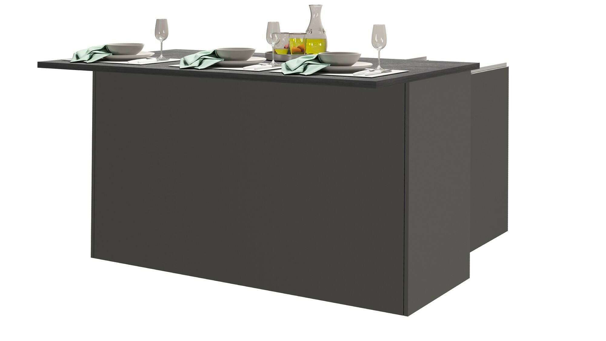 Isola da cucina Dcarnelo, Tavolo ausiliario portaoggetti, 100% Made in Italy, 155x90h90 cm, Antracite e Ardesia