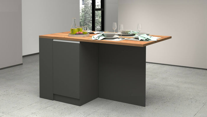 Isola da cucina Dcannaval, Tavolo ausiliario portaoggetti, Mobile da cucina a 2 ante, 100% Made in Italy, 160x90h90 cm, Antracite e Rovere