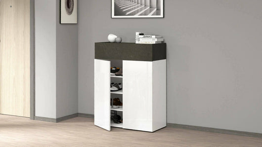 Scarpiera Oliviero, Porta scarpe salvaspazio a 3 ante, Armadio multifunzione da ingresso, 76x38h100 cm, Bianco e Ardesia