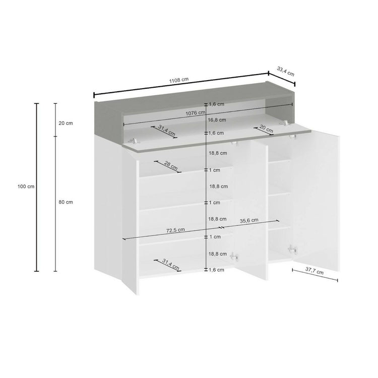 Scarpiera Dcanestrell, Porta scarpe salvaspazio a 4 ante, Armadio multifunzione da ingresso, 114x38h100 cm, Bianco e Rovere