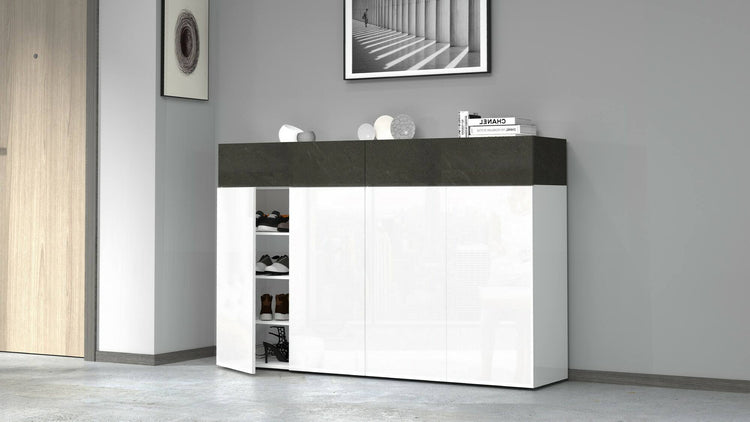 Scarpiera Dcandrev, Porta scarpe salvaspazio a 6 ante, Armadio multifunzione da ingresso, 154x38h100 cm, Bianco e Ardesia