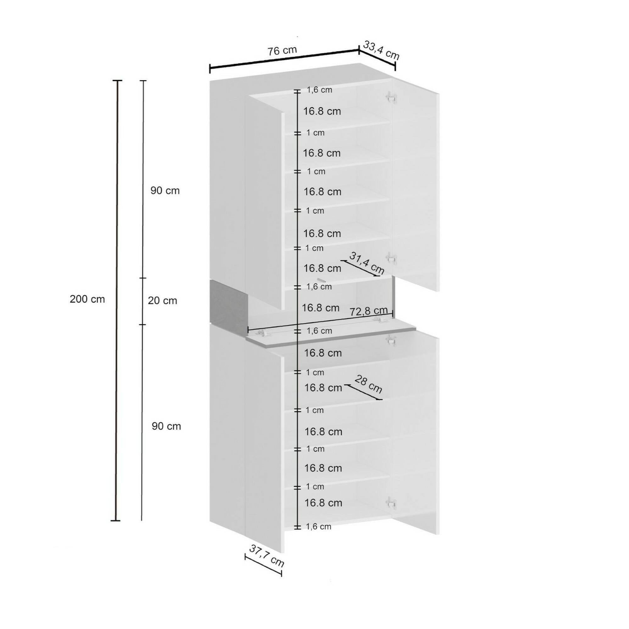 Scarpiera Dcandelar, Porta scarpe salvaspazio a 5 ante, Armadio multifunzione da ingresso, 76x38h200 cm, Bianco effetto larice