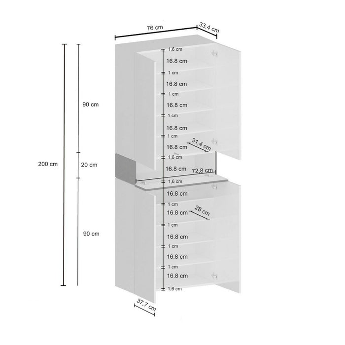 Scarpiera Dcandelar, Porta scarpe salvaspazio a 5 ante, Armadio multifunzione da ingresso, 76x38h200 cm, Bianco effetto larice