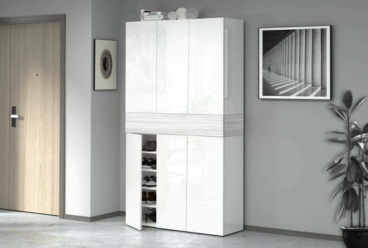 Scarpiera Dcancellier, Porta scarpe salvaspazio a 7 ante, Armadio multifunzione da ingresso, 114x38h200 cm, Bianco effetto larice