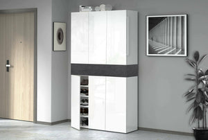 Scarpiera Dcancellier, Porta scarpe salvaspazio a 7 ante, Armadio multifunzione da ingresso, 114x38h200 cm, Bianco e Ardesia