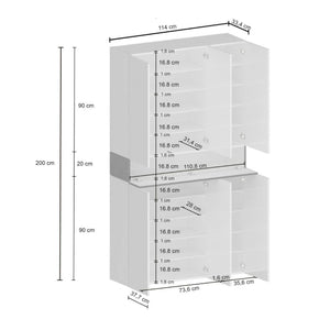 Scarpiera Dcancellier, Porta scarpe salvaspazio a 7 ante, Armadio multifunzione da ingresso, 114x38h200 cm, Bianco e Ardesia