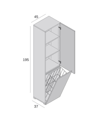 Armadio multiuso 2 ante Dasteggian, Mobile lavanderia a 2 ante, Colonna da bagno con cestello portabiancheria, 100% Made in Italy, 45x37h195 cm, Olmo