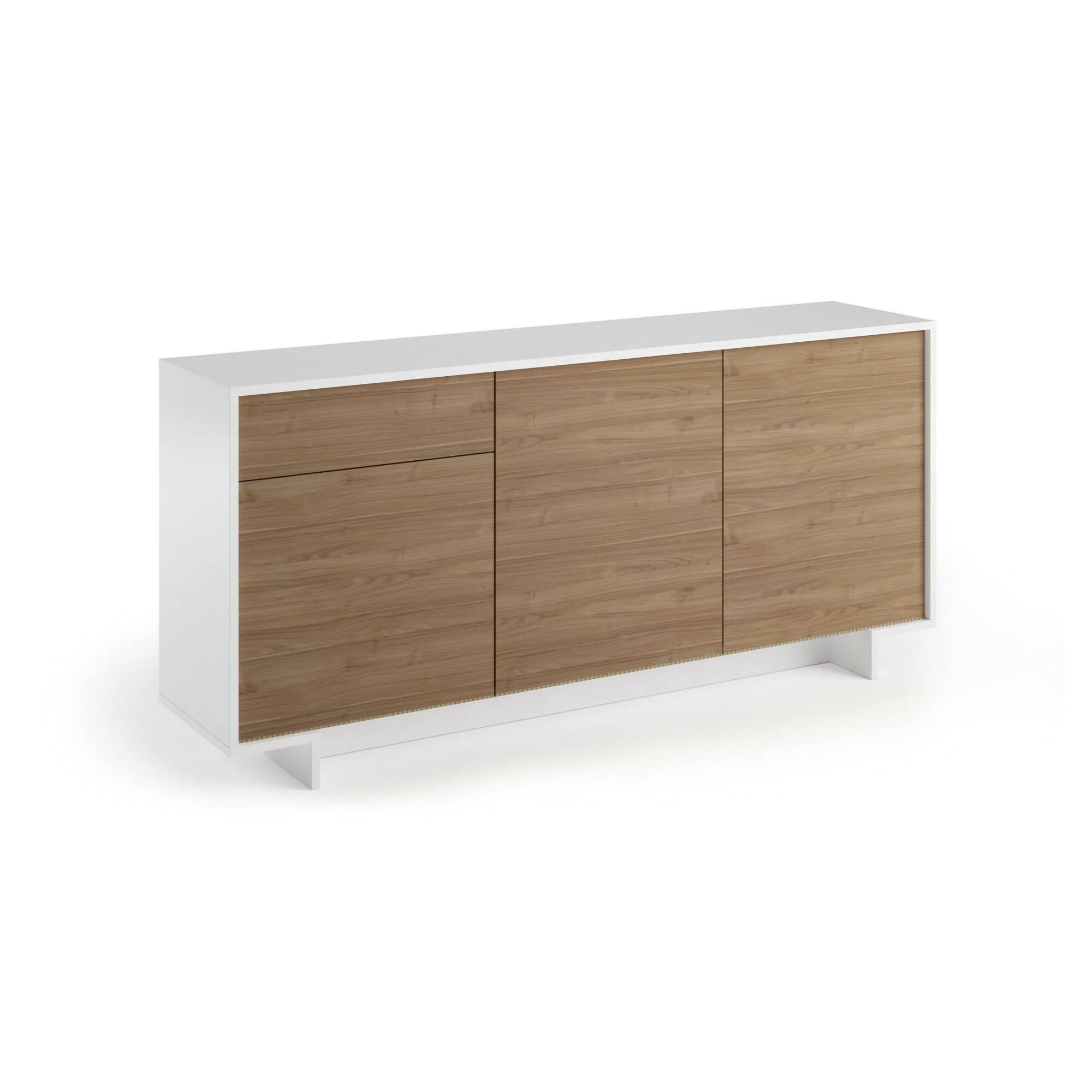 Credenza Davallon, Madia da salotto, Buffet da soggiorno a 3 ante e 1 cassetto, 100% Made in Italy, 170x42h78 cm, Bianco e Rovere