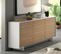 Credenza Davallon, Madia da salotto, Buffet da soggiorno a 3 ante e 1 cassetto, 100% Made in Italy, 170x42h78 cm, Bianco e Rovere