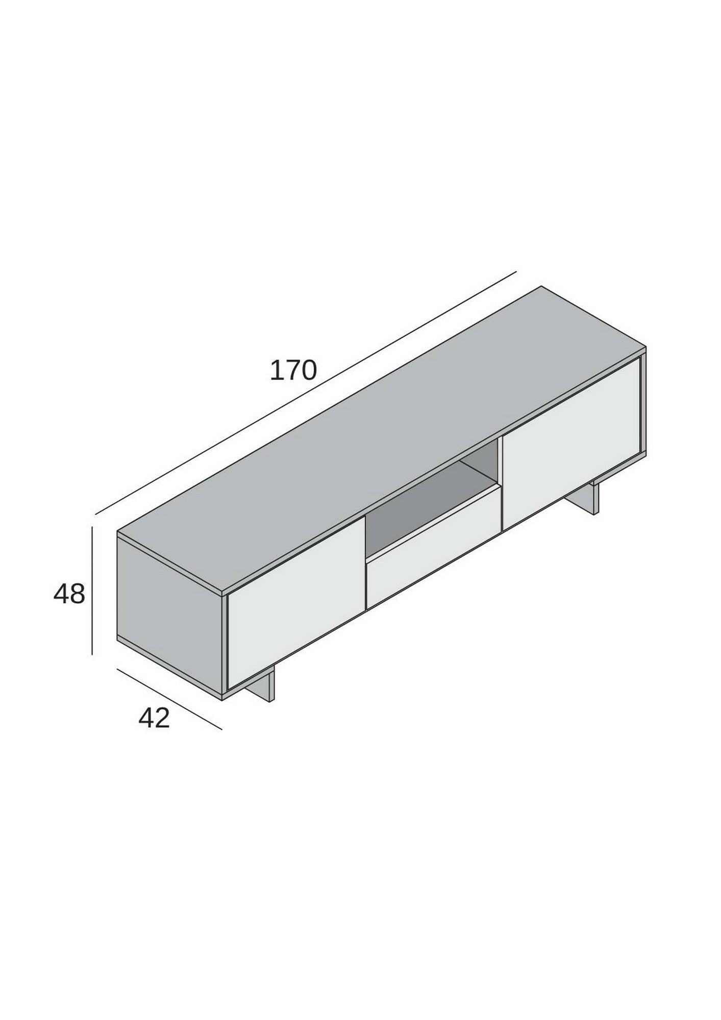 Mobile Porta TV Darrighin, Supporto per televisione da salotto, Credenza bassa da soggiorno a 2 ante e 1 cassetto, 100% Made in Italy, 170x42h48 cm, Bianco e Cemento