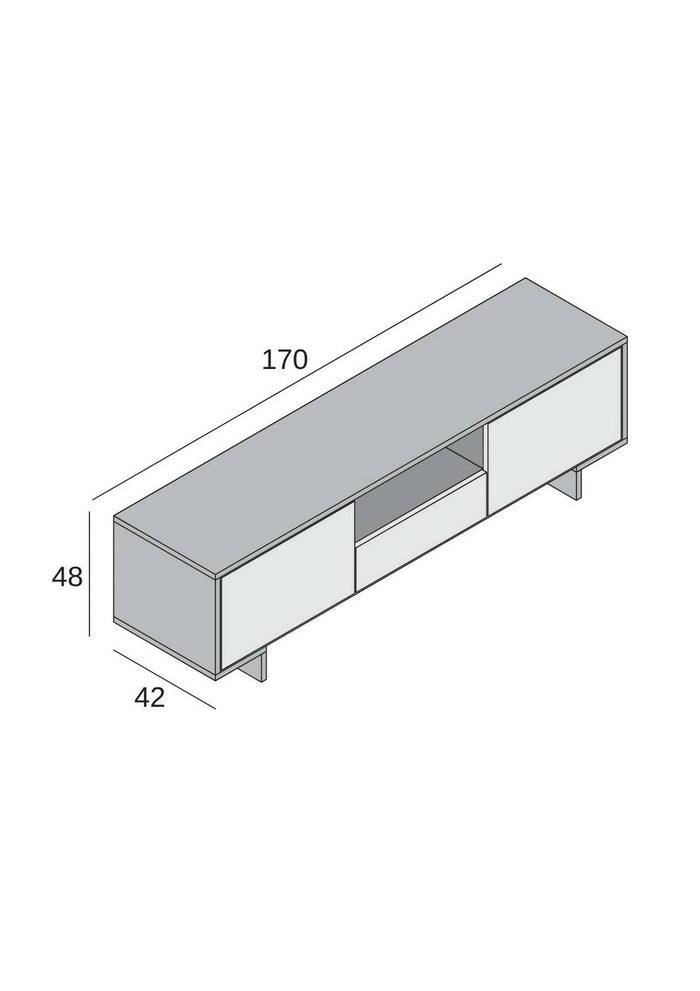 Mobile Porta TV Darrighin, Supporto per televisione da salotto, Credenza bassa da soggiorno a 2 ante e 1 cassetto, 100% Made in Italy, 170x42h48 cm, Bianco e Rovere