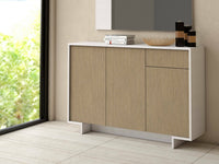 Credenza Dbakayok, Madia da salotto, Buffet da soggiorno a 3 ante e 1 cassetto, 100% Made in Italy, 134x35h87 cm, Bianco e Beige