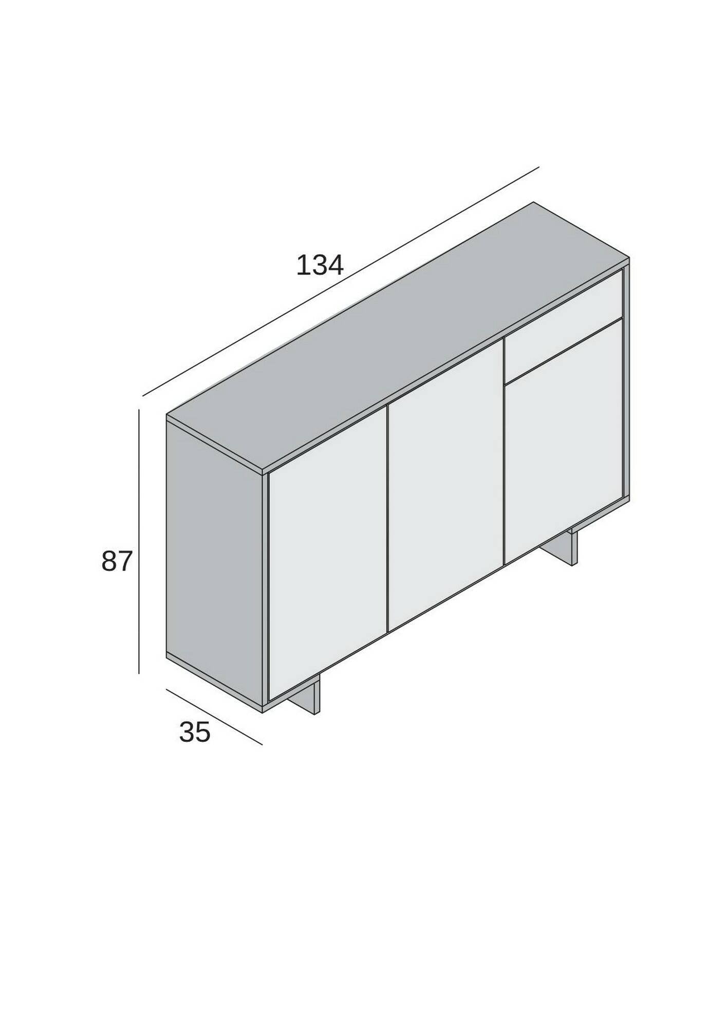 Credenza Dbakayok, Madia da salotto, Buffet da soggiorno a 3 ante e 1 cassetto, 100% Made in Italy, 134x35h87 cm, Bianco e Beige