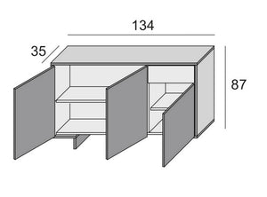 Credenza Dbakayok, Madia da salotto, Buffet da soggiorno a 3 ante e 1 cassetto, 100% Made in Italy, 134x35h87 cm, Bianco e Cemento