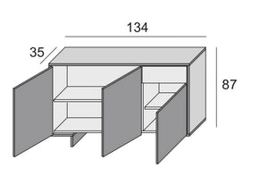 Credenza Dbakayok, Madia da salotto, Buffet da soggiorno a 3 ante e 1 cassetto, 100% Made in Italy, 134x35h87 cm, Bianco