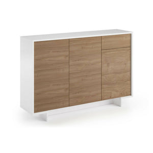 Credenza Dbakayok, Madia da salotto, Buffet da soggiorno a 3 ante e 1 cassetto, 100% Made in Italy, 134x35h87 cm, Bianco e Rovere