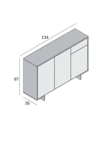 Credenza Dbakayok, Madia da salotto, Buffet da soggiorno a 3 ante e 1 cassetto, 100% Made in Italy, 134x35h87 cm, Bianco e Rovere