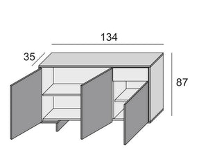 Credenza Dbakayok, Madia da salotto, Buffet da soggiorno a 3 ante e 1 cassetto, 100% Made in Italy, 134x35h87 cm, Bianco e Rovere