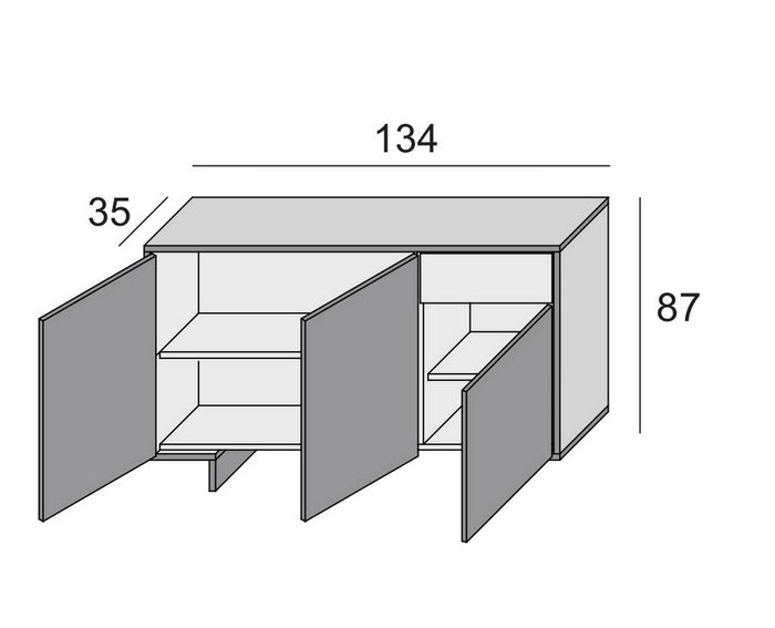 Credenza Dbakayok, Madia da salotto, Buffet da soggiorno a 3 ante e 1 cassetto, 100% Made in Italy, 134x35h87 cm, Bianco e Rovere