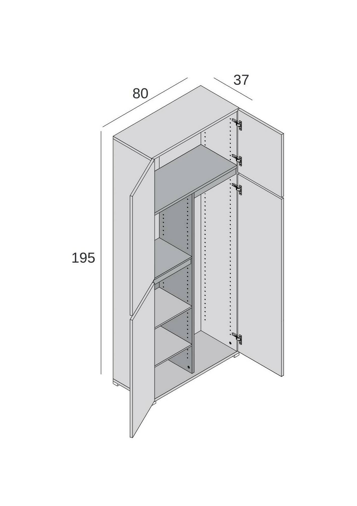 Armadio multiuso grande Dbandinell, Mobile multiuso a 4 ante, Armadietto porta scarpe, Guardaroba salvaspazio, 100% Made in Italy, 80x37h195 cm, Bianco