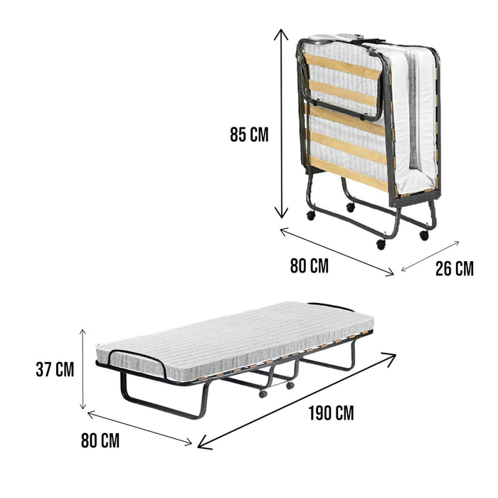 Letto pieghevole Dparis, Brandina con rete 12 doghe, Materasso incluso, Lettino salvaspazio, 100% Made in Italy, 80x190h37 cm, Custodia protettiva su richiesta