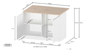 Isola da cucina Daffaticat, Mobile da cucina a 2 ante, Tavolo ausiliario portaoggetti, 100% Made in Italy, 125x90h90 cm, Bianco lucido e Ardesia