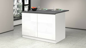 Isola da cucina Daffaticat, Mobile da cucina a 2 ante, Tavolo ausiliario portaoggetti, 100% Made in Italy, 125x90h90 cm, Bianco lucido e Ardesia