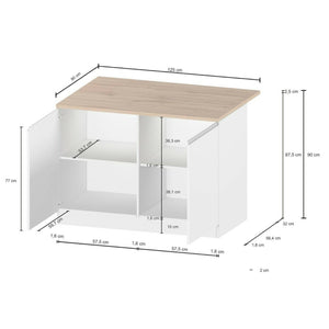 Isola da cucina Daffaticat, Tavolo ausiliario portaoggetti, Mobile da cucina a 2 ante, 100% Made in Italy, 125x90h90 cm, Antracite e Rovere