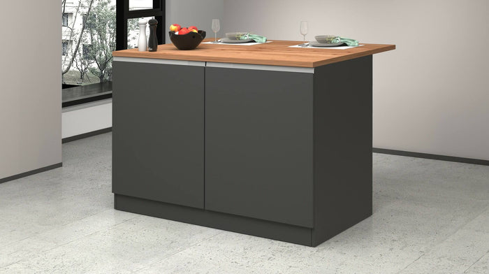 Isola da cucina Daffaticat, Tavolo ausiliario portaoggetti, Mobile da cucina a 2 ante, 100% Made in Italy, 125x90h90 cm, Antracite e Rovere