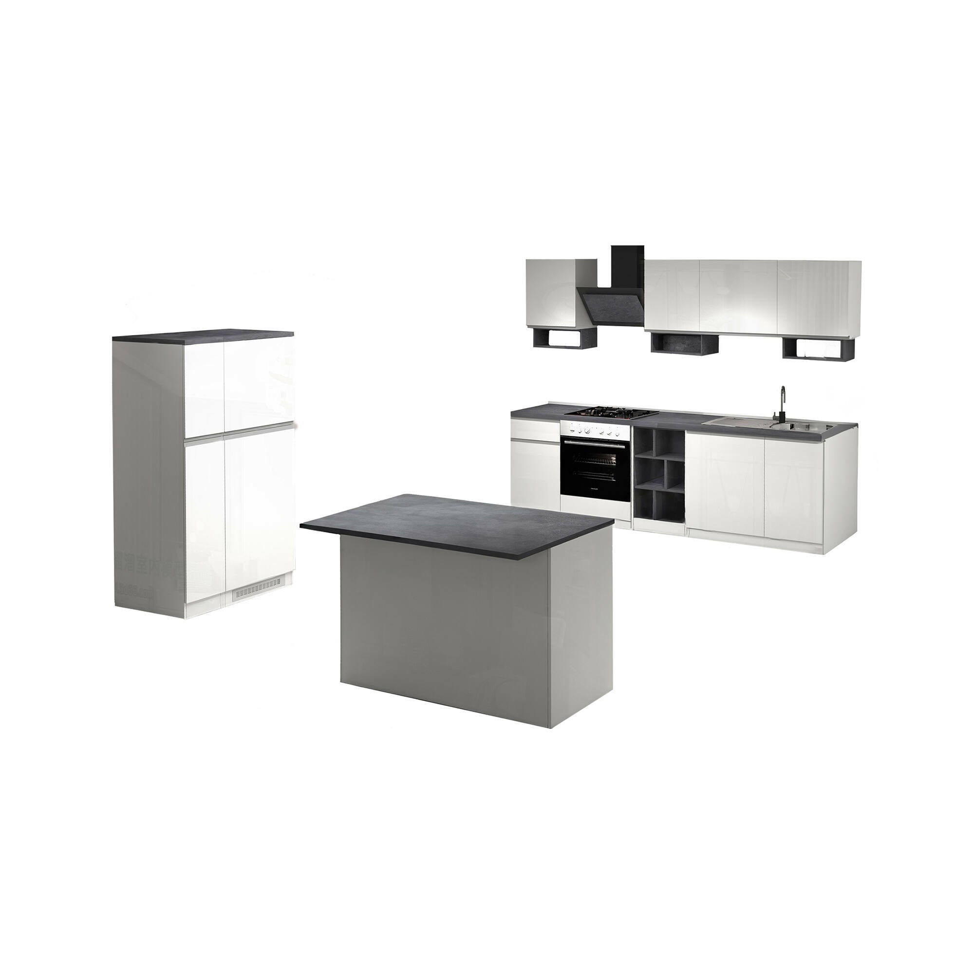 Cucina completa Dantenucc, Set da cucina modulabile, Cucina componibile con più elementi, 100% Made in Italy, Bianco lucido e Ardesia