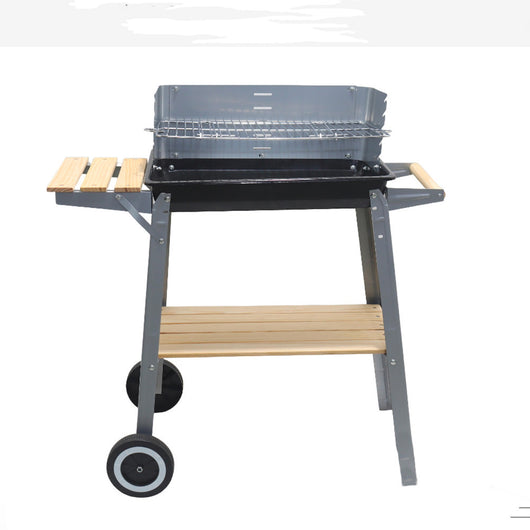 Barbecue Rettangolare Con Piano Laterale E Inferiore + Ruote Per Il Trasporto 83,5x43x87 cm