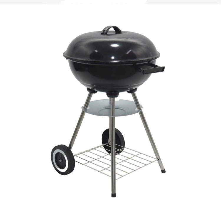 Barbecue Tondo Con Coperchio E Piano Inferiore + Ruote Per Il Trasporto 51x44,5x76 cm