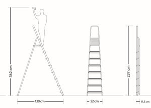 Scaletto Scala Richiudibile 8 Gradini Portata Max 125 Kg in Alluminio