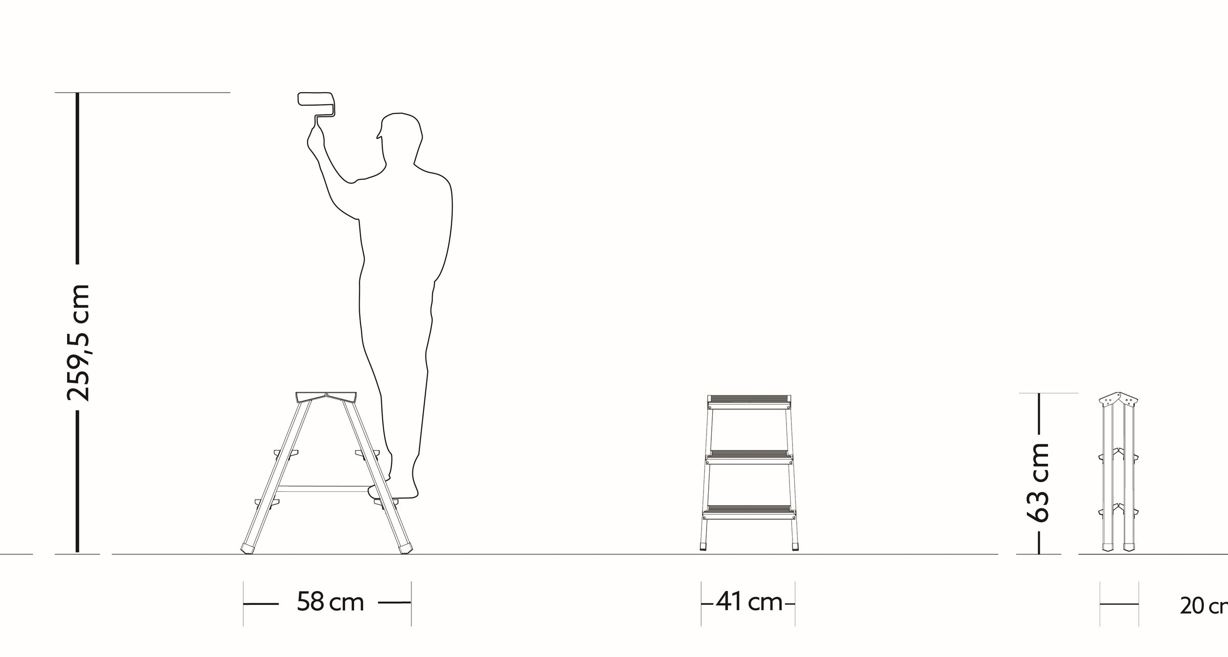 Scaletto Sgabello Richiudibile 3 Gradini Bifacciale 3x3 Doppia Salita Portata Max 125 Kg in Alluminio