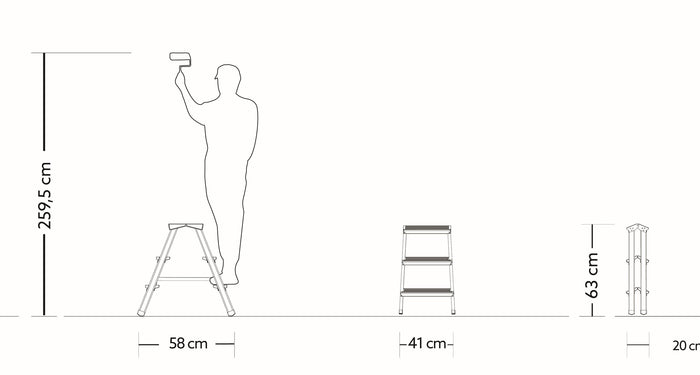 Scaletto Sgabello Richiudibile 3 Gradini Bifacciale 3x3 Doppia Salita Portata Max 125 Kg in Alluminio