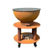 Barbecue a Legna e a Carbone Ø75xH86 cm in Acciaio Corten con Accessori Stromboli Marrone