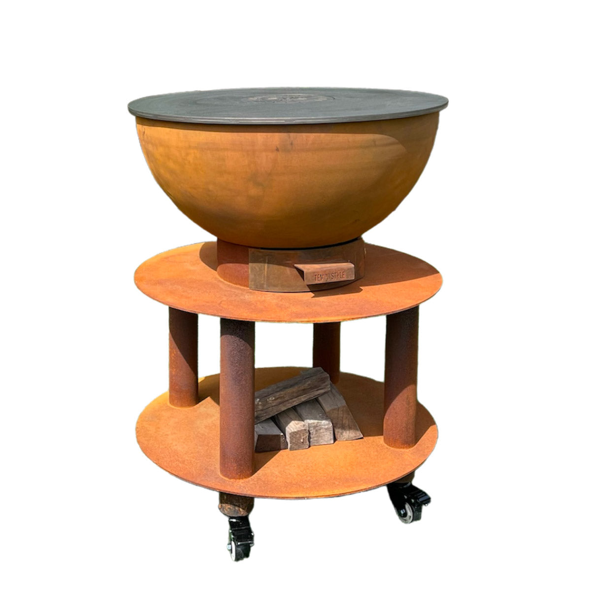 Barbecue a Legna e a Carbone Ø75xH86 cm in Acciaio Corten con Accessori Stromboli Marrone