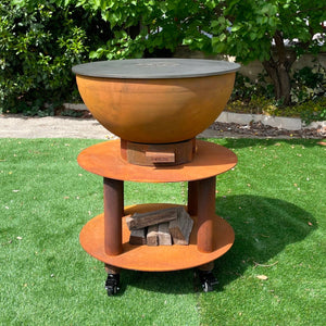 Barbecue a Legna e a Carbone Ø75xH86 cm in Acciaio Corten con Accessori Stromboli Marrone