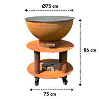 Barbecue a Legna e a Carbone Ø75xH86 cm in Acciaio Corten con Accessori Stromboli Marrone