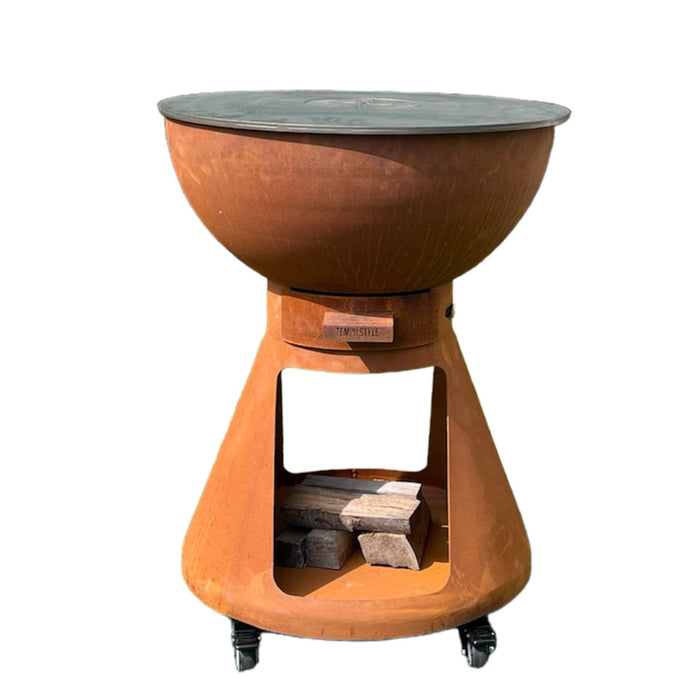 Barbecue a Legna e a Carbone Ø64xH91 cm in Acciaio Corten con Accessori Yucatán Marrone