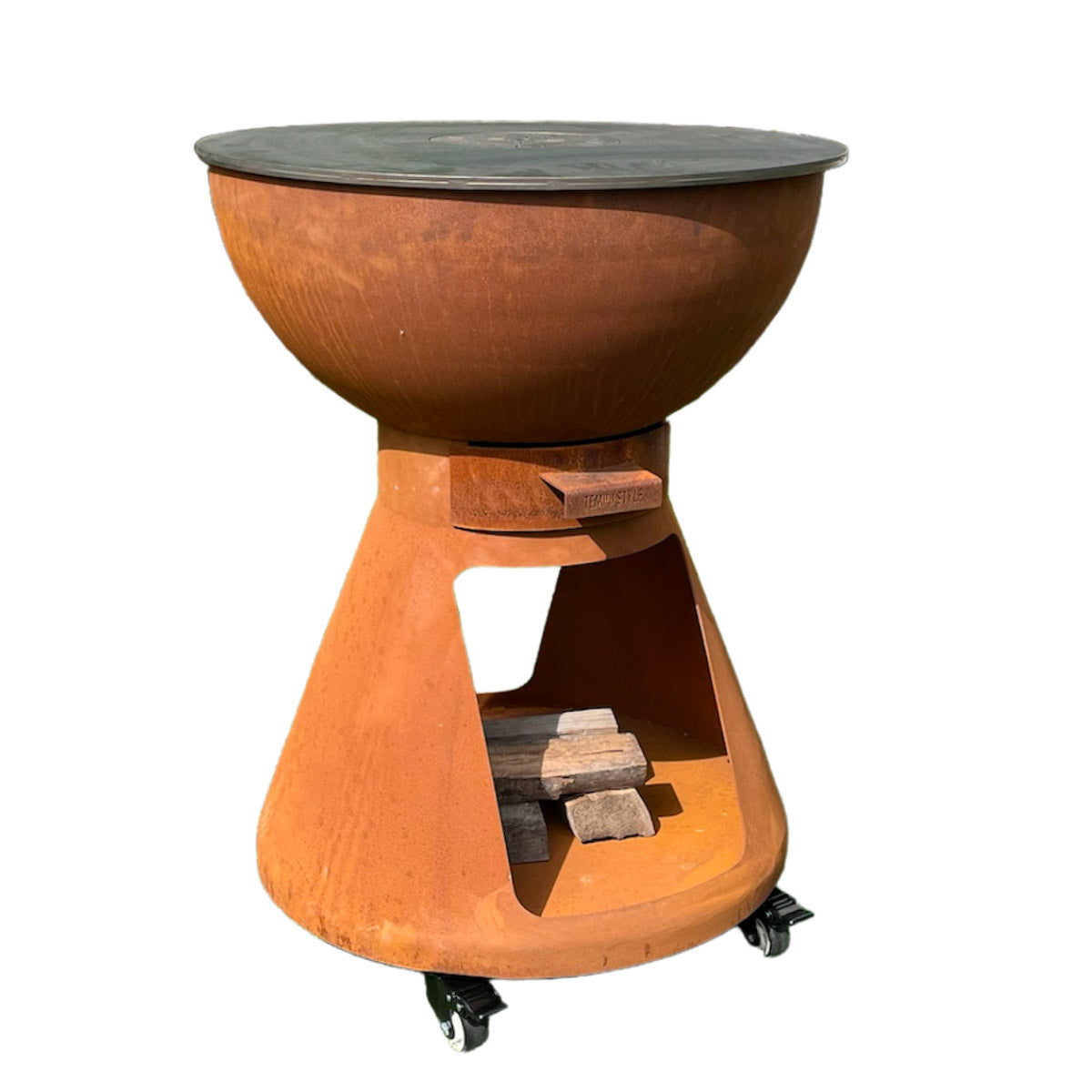 Barbecue a Legna e a Carbone Ø64xH91 cm in Acciaio Corten con Accessori Yucatán Marrone