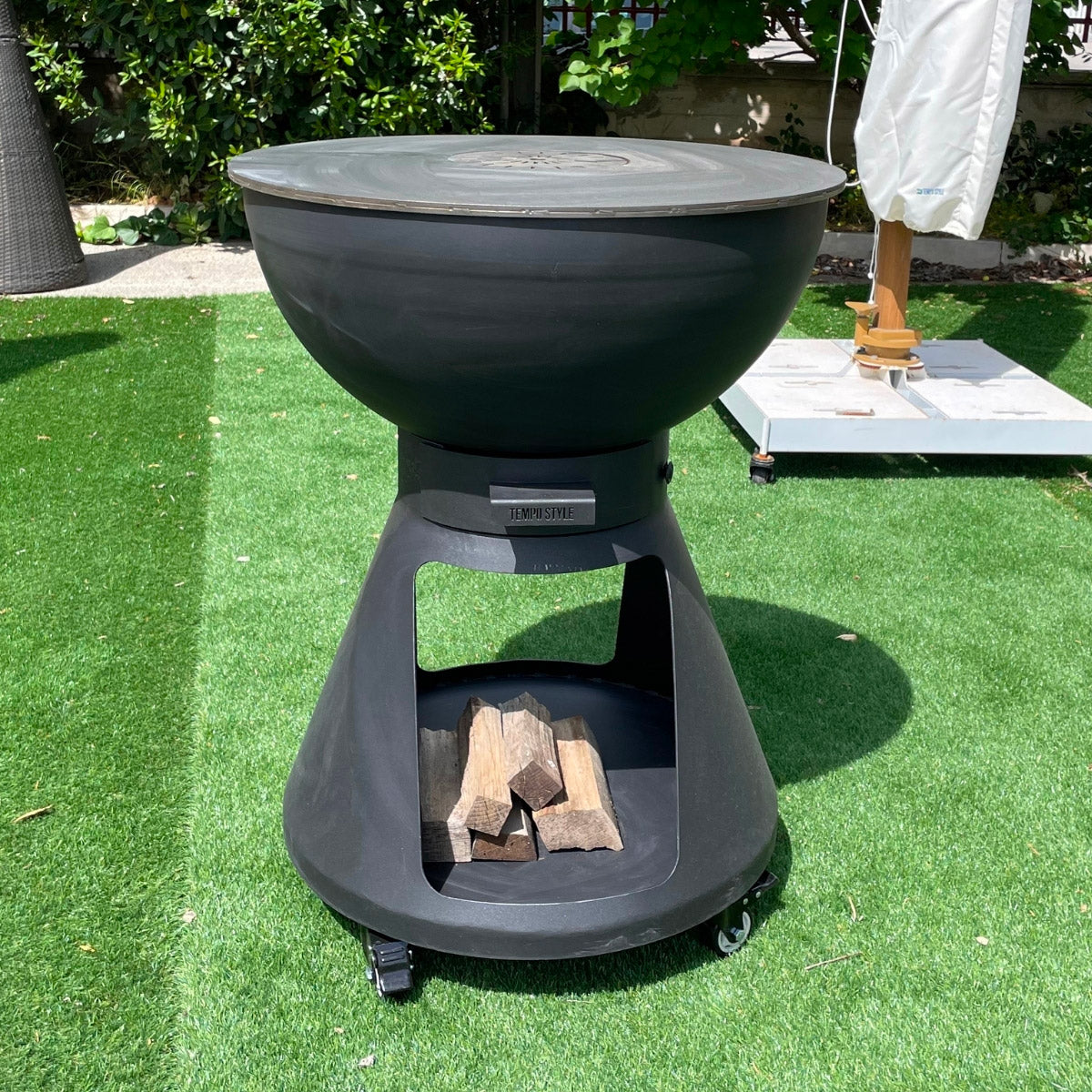 Barbecue a Legna e a Carbone Ø64xH91 cm in Acciaio Corten con Accessori Yucatán Antracite