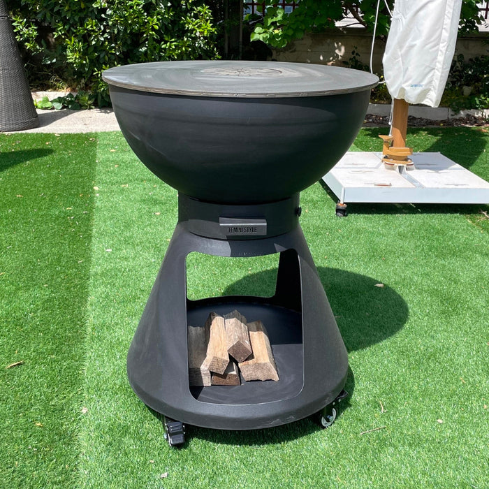 Barbecue a Legna e a Carbone Ø64xH91 cm in Acciaio Corten con Accessori Yucatán Antracite