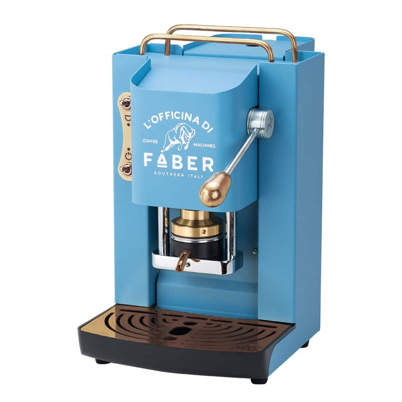 Faber pro deluxe - macchina per caffe con pressacialda in ottone - telaio interamente in acciaio turchese - FABPROBLUBASOTTEL