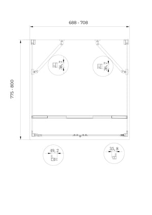 Box cabina doccia a 3 lati con apertura a libro pieghevole a pacchetto H.190 cromo trasparente anticalcare misure  77,5-80 fisse + Porta 68,8-70,8