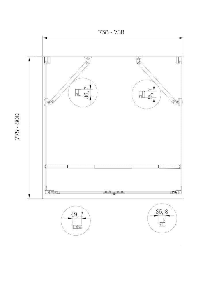 Box cabina doccia a 3 lati con apertura a libro pieghevole a pacchetto H.190 cromo trasparente anticalcare misure  77,5-80 fisse + Porta 73,8-75,8