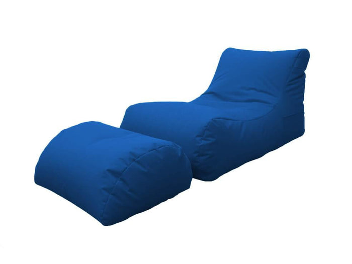 Poltrona Pouf Chaise Longue con Poggiapiedi in Poliestere Blu Avalli