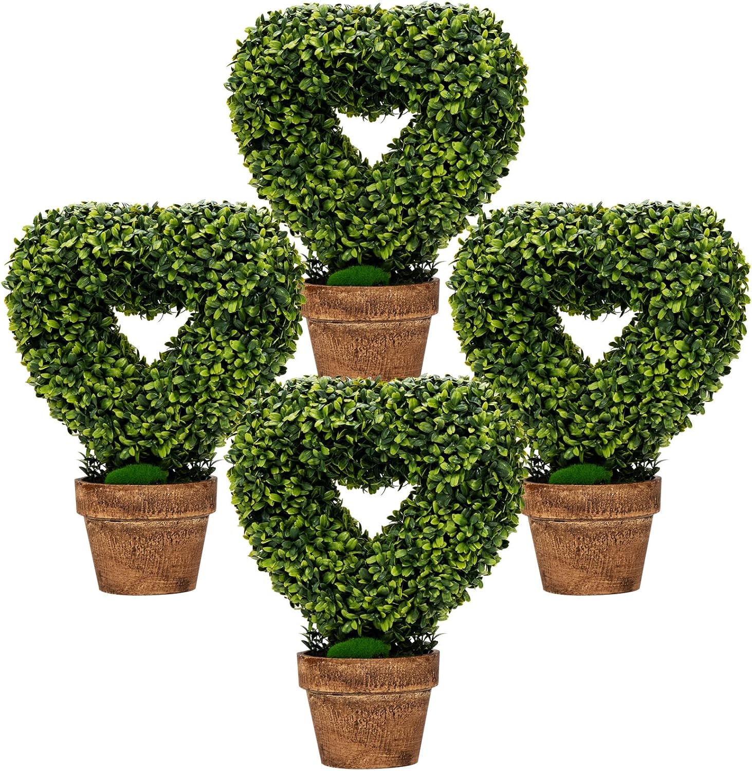 Set 4 Alberi Artificiali a Forma di Cuore in Vaso, Albero di Crittogame da Tavolo con Base in Cartone Biodegradabile, Piante Finte per Casa, Negozio e Ufficio, Verde