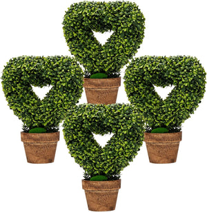 Set 4 Alberi Artificiali a Forma di Cuore in Vaso, Albero di Crittogame da Tavolo con Base in Cartone Biodegradabile, Piante Finte per Casa, Negozio e Ufficio, Verde